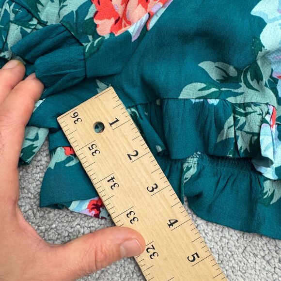 Minkpink Ruffle Floral Romper Womens small Green Long Sleeve V-Neck Summer Boho - Picture 10 of 15